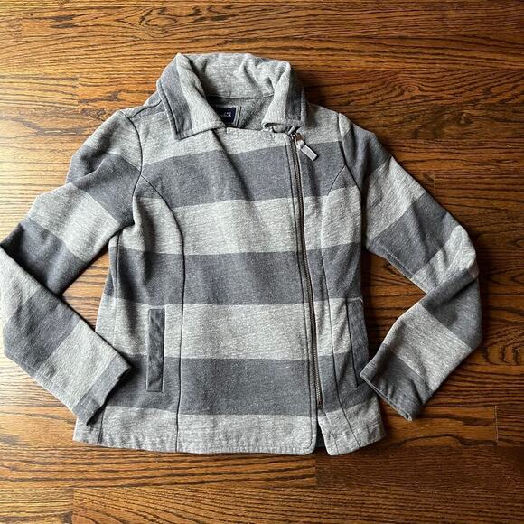Splendid Cotton Blend Gray and Blue Striped Rugby Midtown Moto Jacket - S - Picture 2 of 10